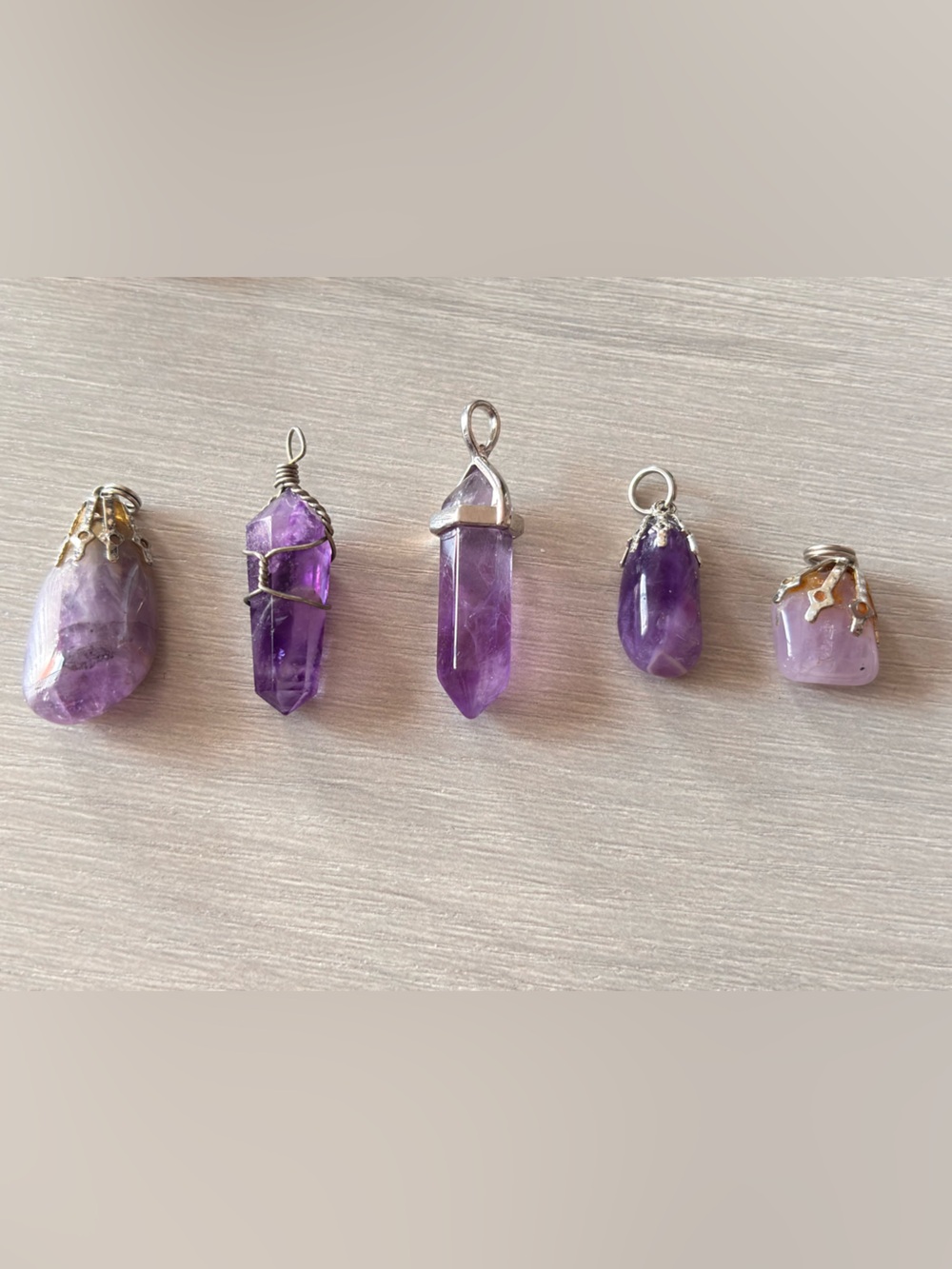 5 Amethyst Crystal Pendants